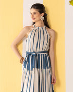 Blue & Beige Striped Maxi Dress