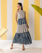 Blue & Beige Striped Maxi Dress