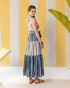 Blue & Beige Striped Maxi Dress