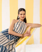 Blue & Beige Striped Maxi Dress