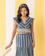 Blue & Beige Striped Skirt Set