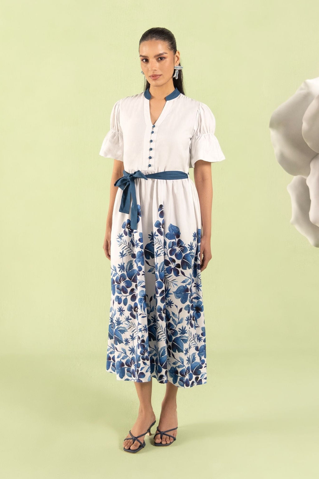 Blue Floral Midi Dress