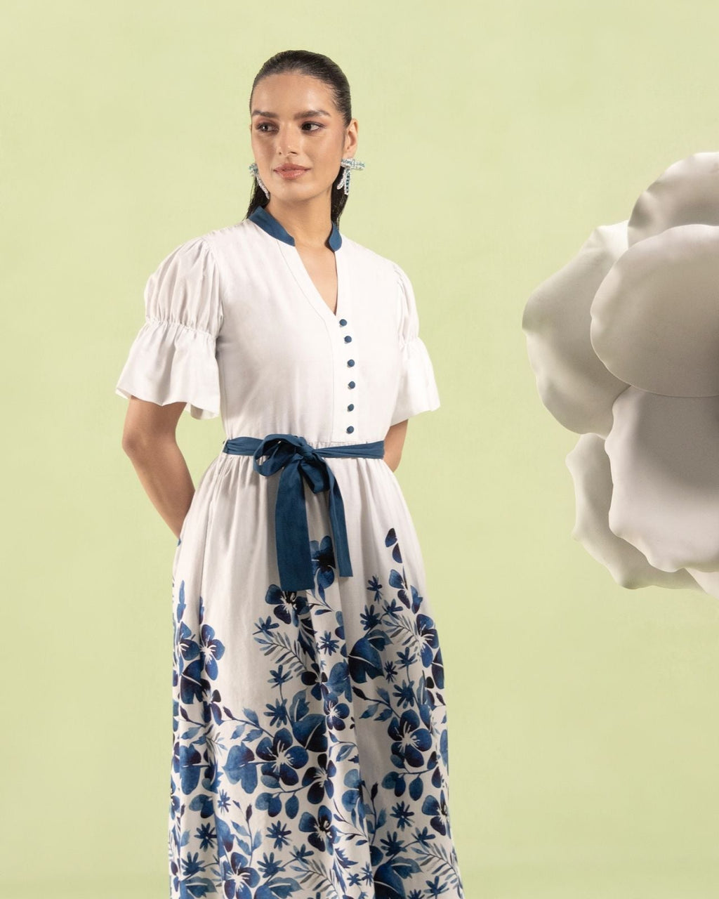 Blue Floral Midi Dress