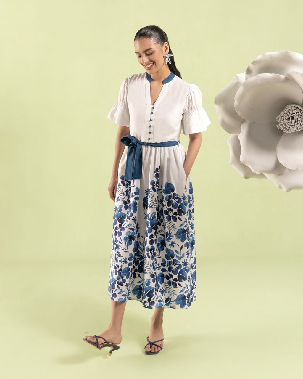 Blue Floral Midi Dress