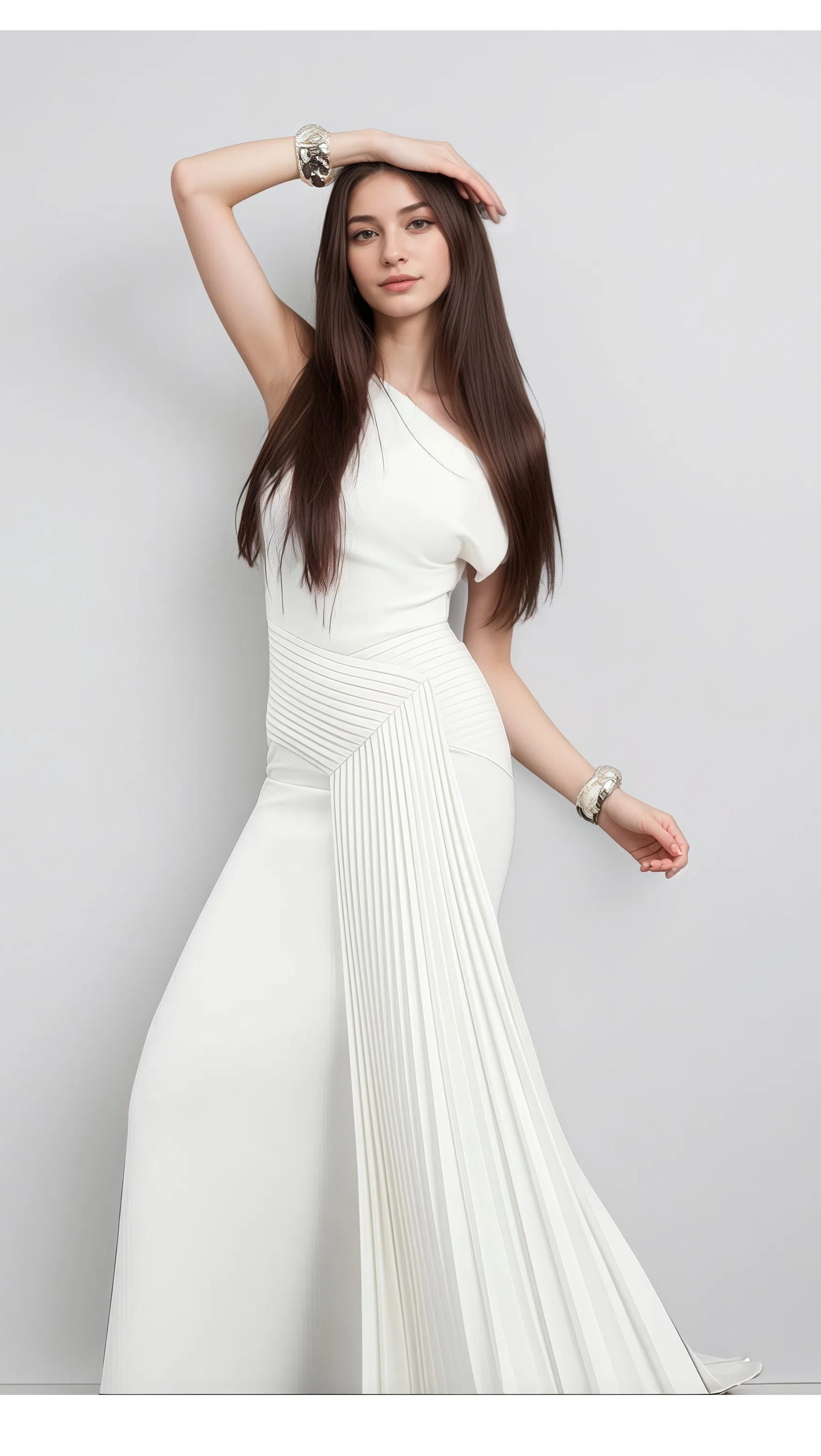 Ivory Pleated Drape Dress
