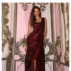 Sequin Sari Drape Gown Ruby Red