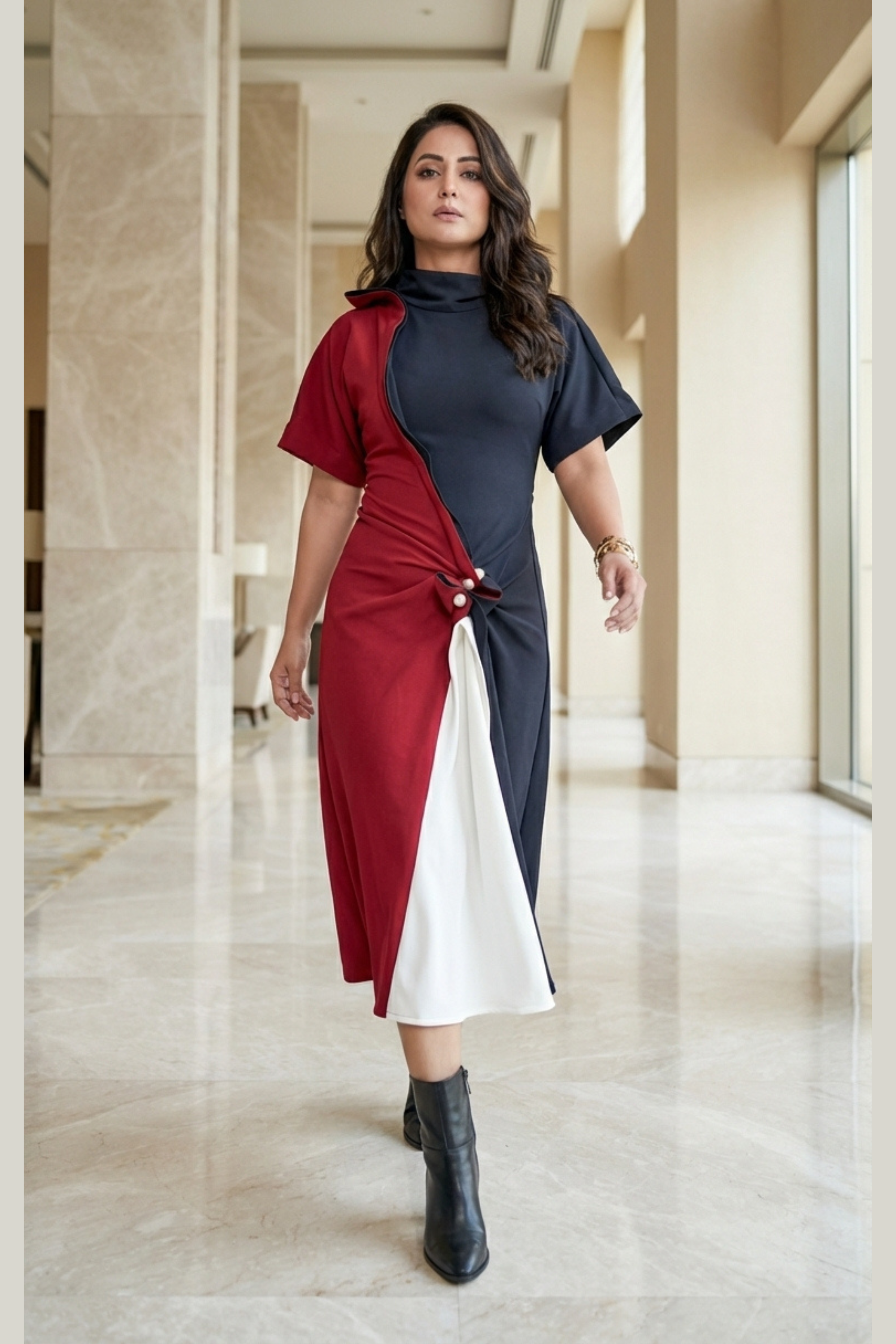 Colorblock Draped Midi