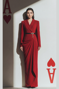 Crimson Blazer-Drape Dress