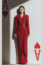 Crimson Blazer-Drape Dress