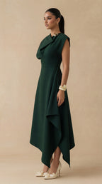 Emerald Crest Drape Midi