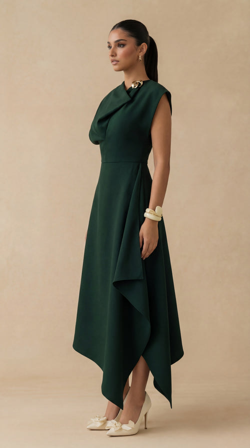 Emerald Crest Drape Midi