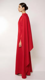 Scarlet Cape Pleat Gown