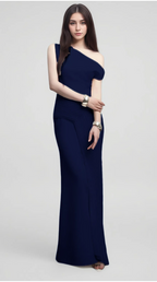 Blue Pleated Drape Dress