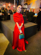 Scarlet Cape Pleat Gown