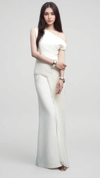 Ivory Pleated Drape Dress