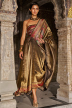One-Shoulder Benares Weave Gown