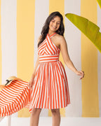 Red & White Striped Short Dress