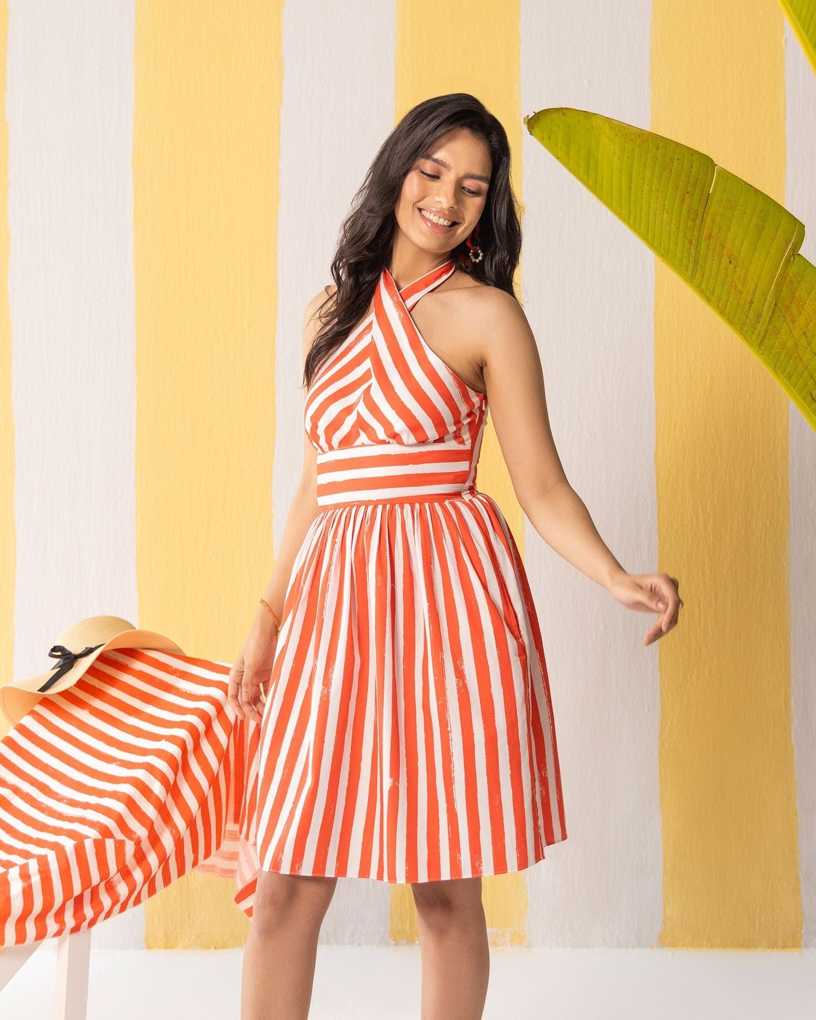 Red & White Striped Short Dress