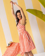 Red & White Striped Short Dress
