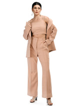Catford  Beige Fine Crepe Solid 3 Piece Blazer Set For Women