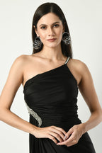 Abilene Black One-Shoulder Cocktail Gown