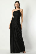 Abilene Black One-Shoulder Cocktail Gown