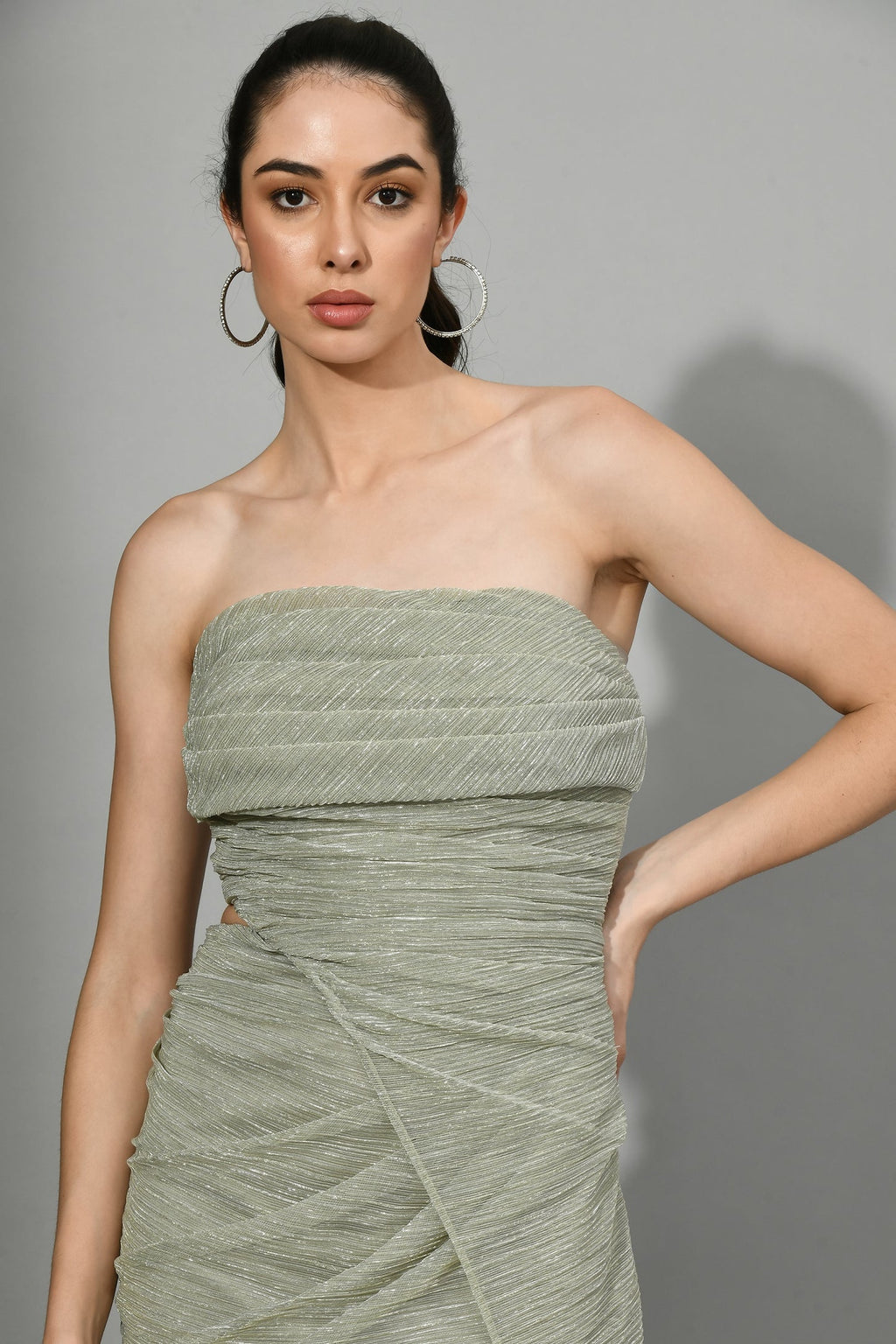 Amelia Sliver Mint Fancy Crepe Cocktail Dress For Women