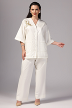 Cotton Co-ord Set Ivory Color with Hand Embroidery