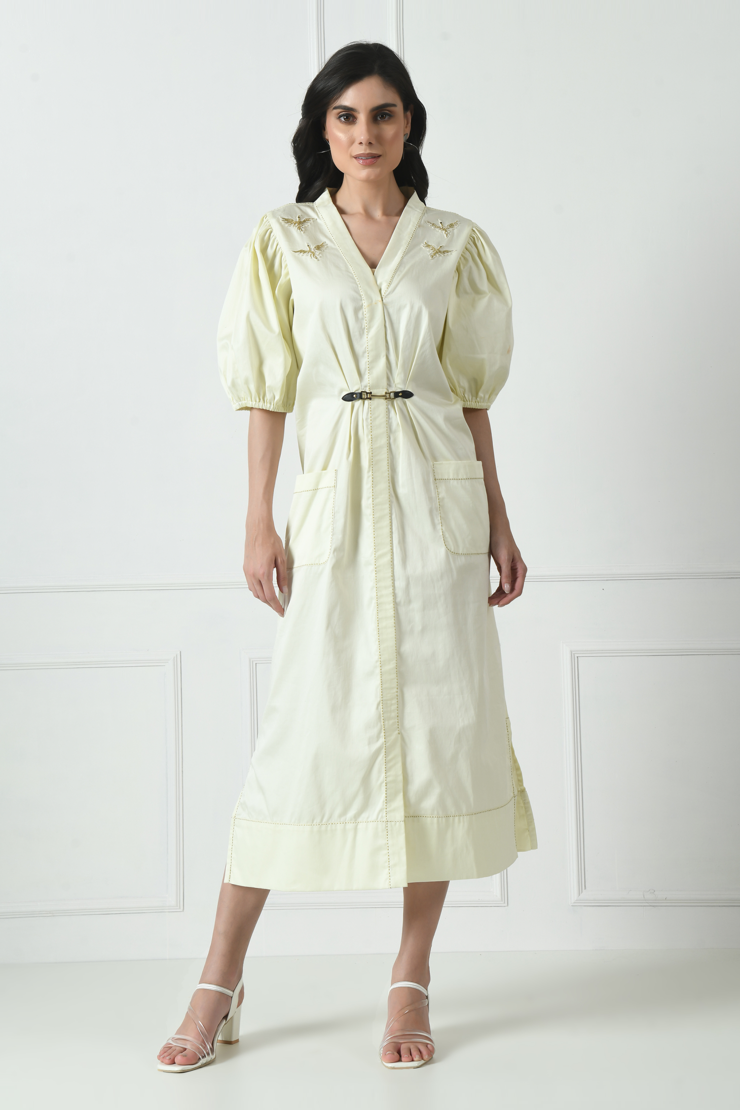 Cotton Dress in Ivory Color With Hand Embroidery