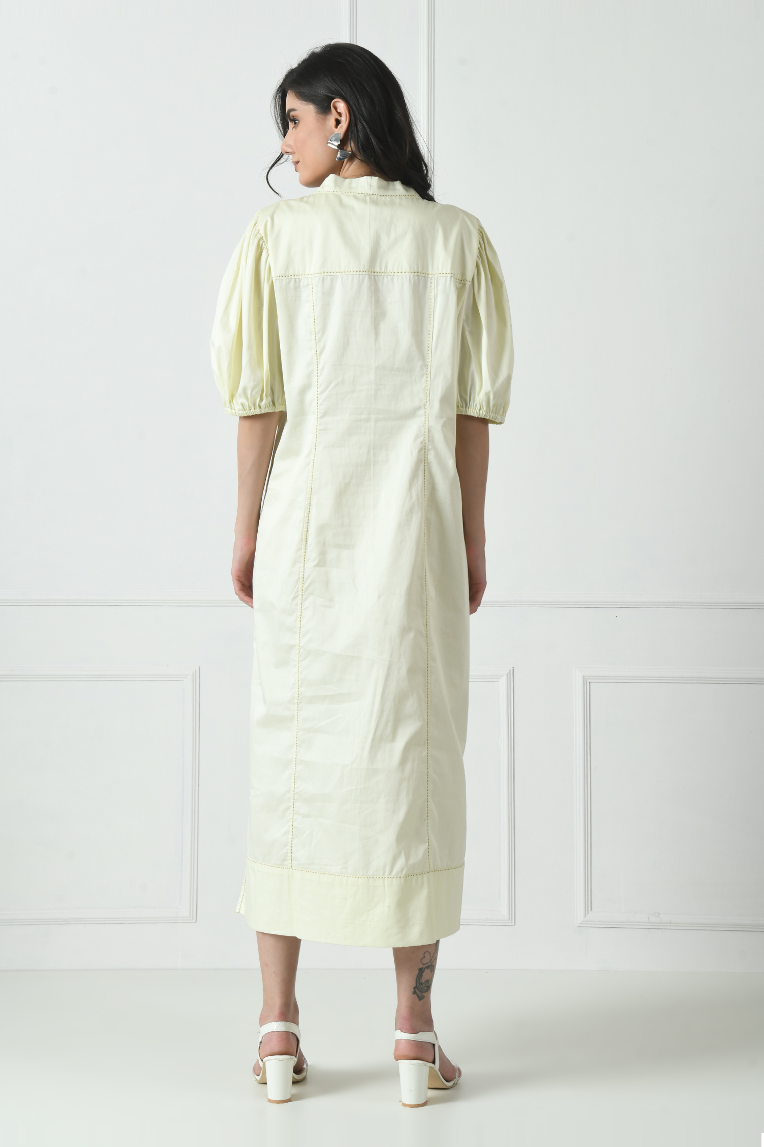 Cotton Dress in Ivory Color With Hand Embroidery