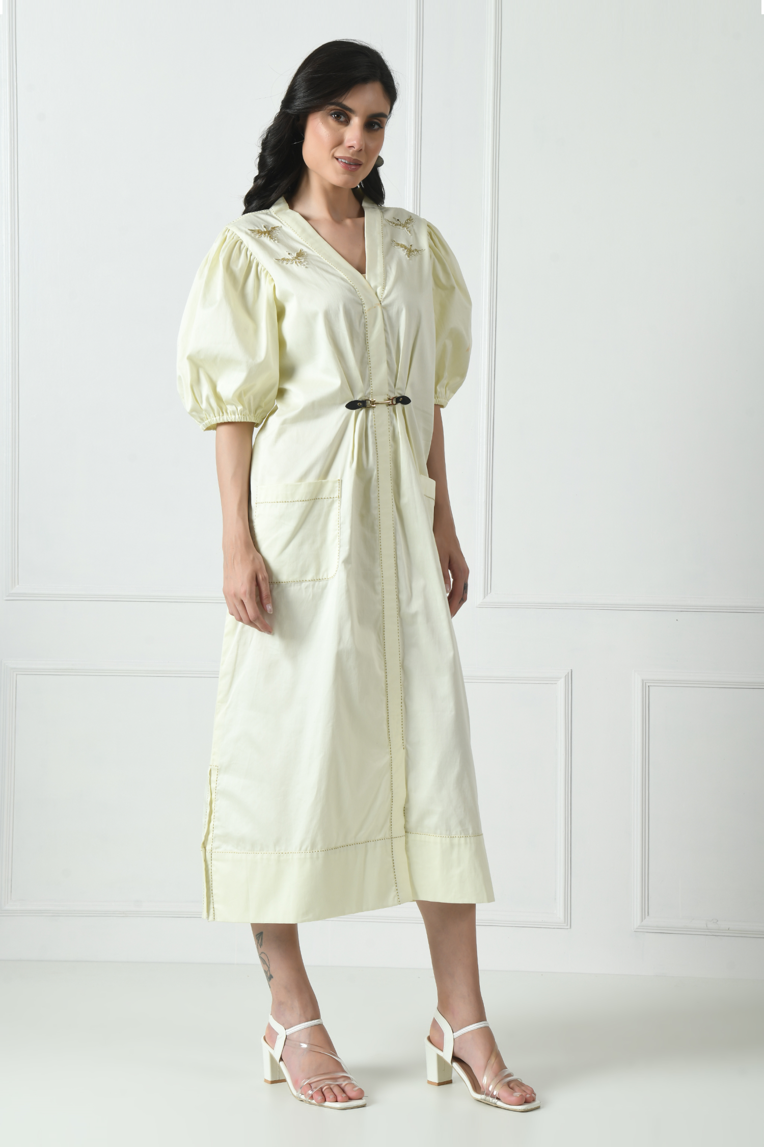 Cotton Dress in Ivory Color With Hand Embroidery