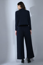Nautical Navy Blue Fine Crepe 3 Piece Blazer Set For Women