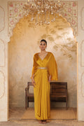 Yellow Crepe V- Neck Embroiderd Kaftan – Handcrafted Festive Wear