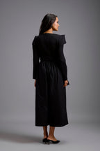 Structured Wide-Leg Jumpsuit with Crystal Bow Detail