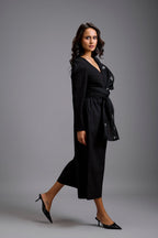 Structured Wide-Leg Jumpsuit with Crystal Bow Detail