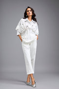 White Embellished Button-down Shirt With Pants
