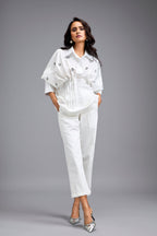 White Embellished Button-down Shirt With Pants