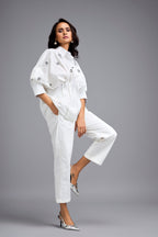 White Embellished Button-down Shirt With Pants