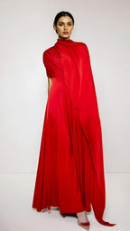 Scarlet Cape Pleat Gown