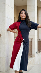 Colorblock Draped Midi