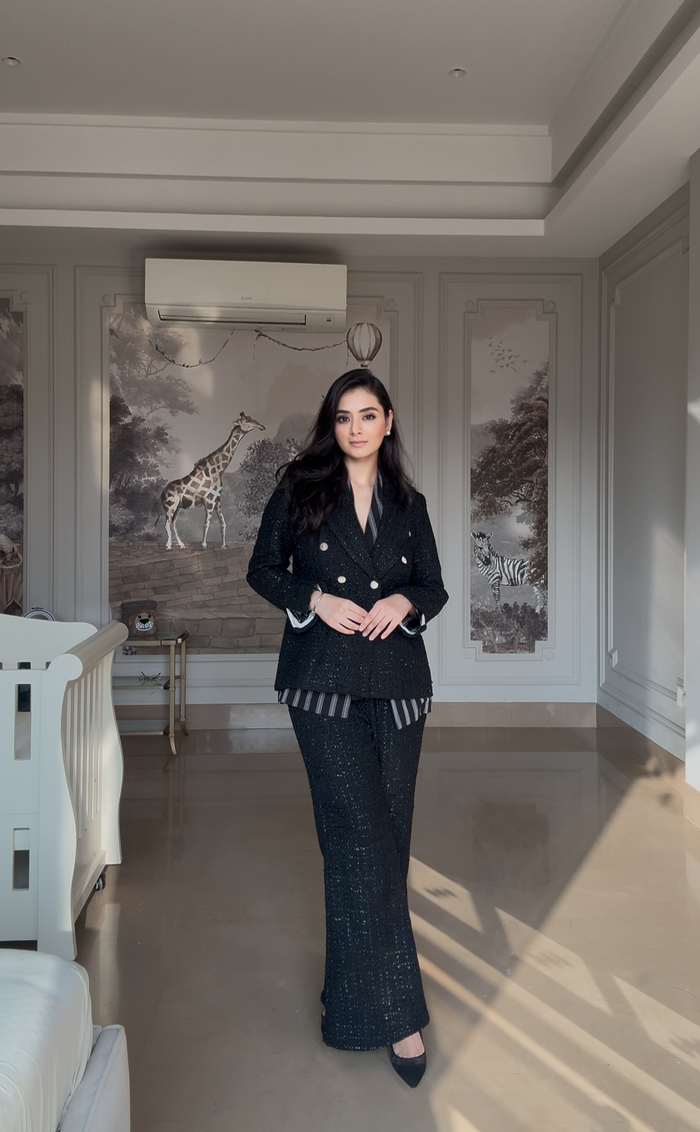 Black Tweed Blazer Set