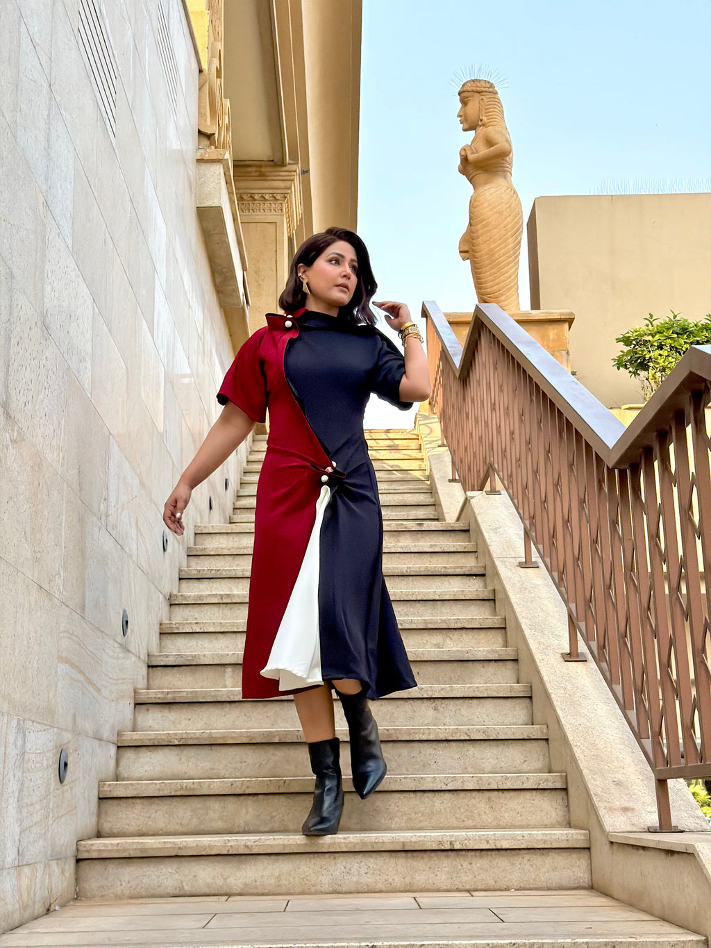 Colorblock Draped Midi