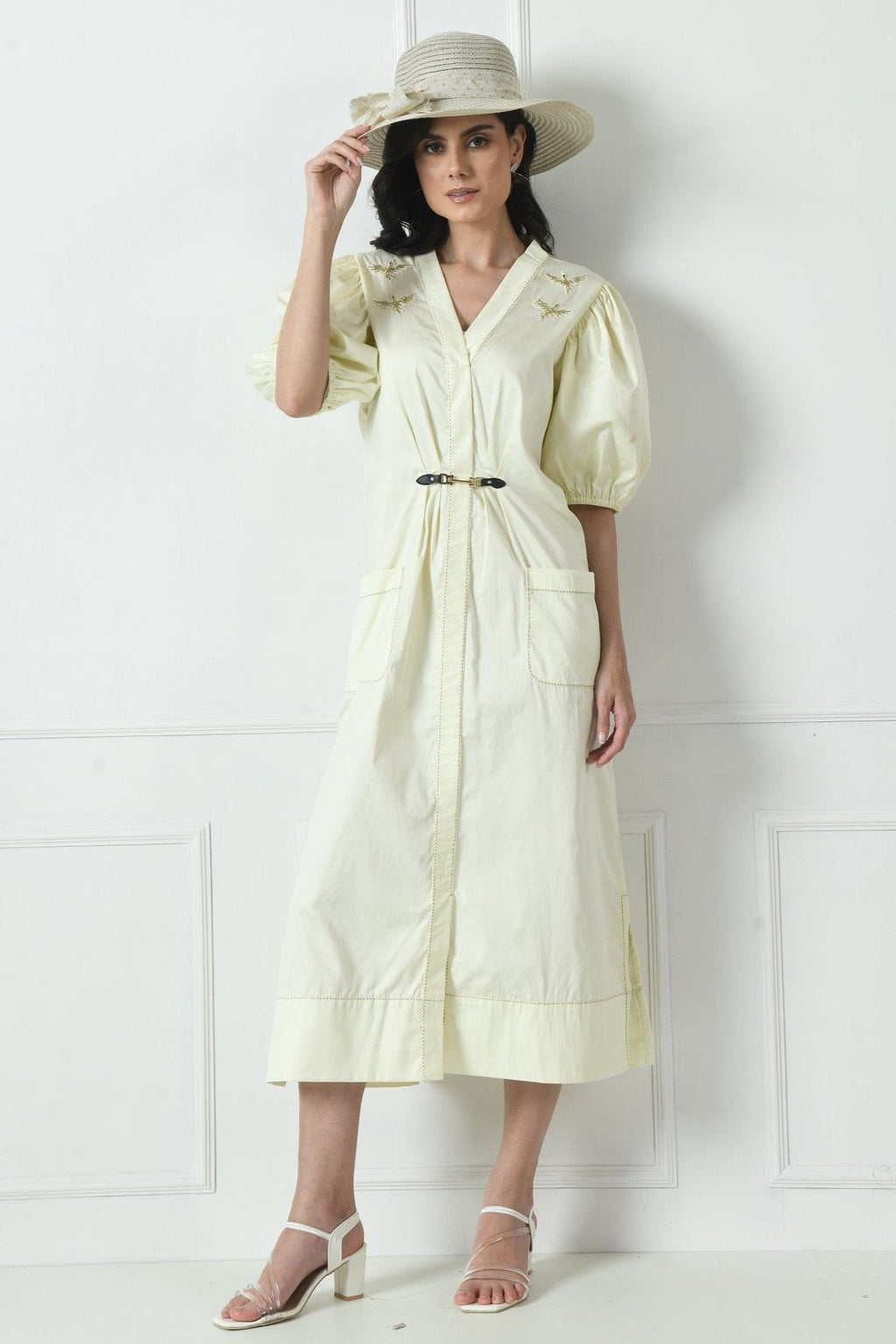 Cotton Dress in Ivory Color With Hand Embroidery