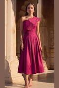 One Shoulder Petal Midi