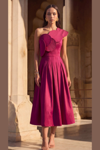 One Shoulder Petal Midi