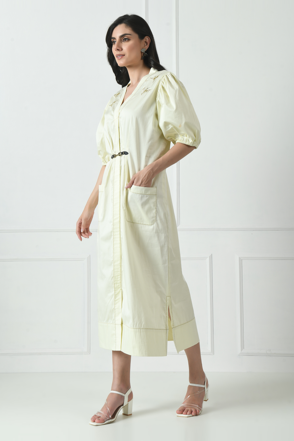 Cotton Dress in Ivory Color With Hand Embroidery
