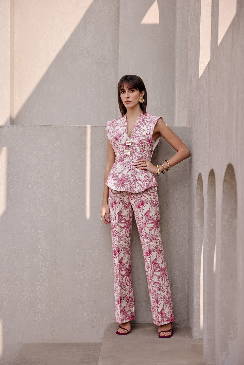 Archive Beige Pink Peplum Top With Pants