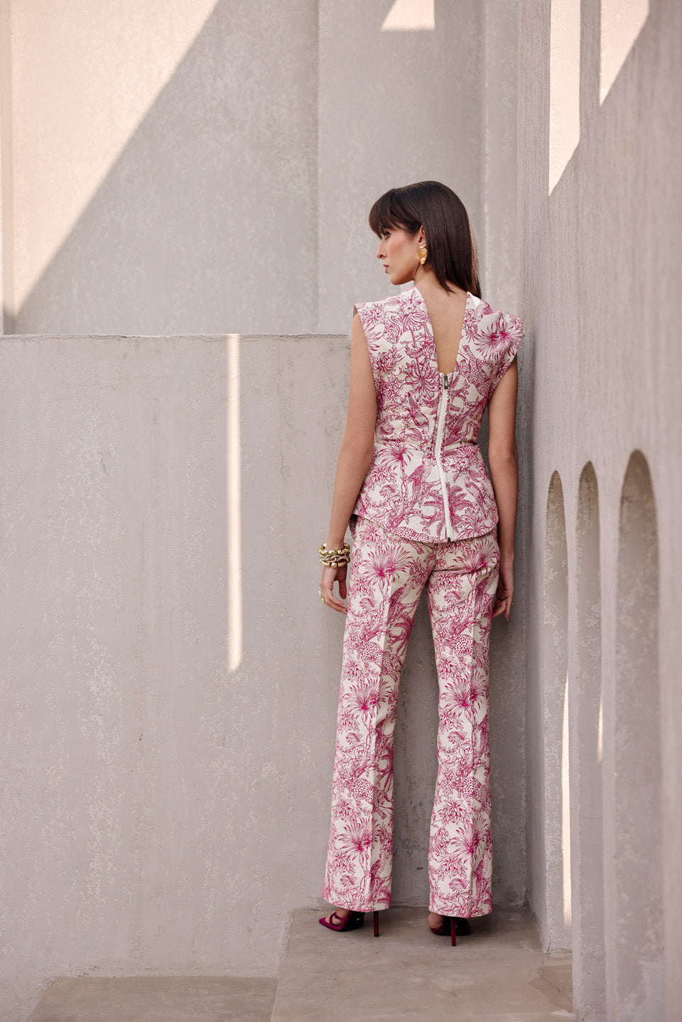 Archive Beige Pink Peplum Top With Pants