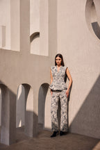 Archive beige black peplum top with pants