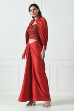 Red Indo-Western Skirt Dress With Cape for Women